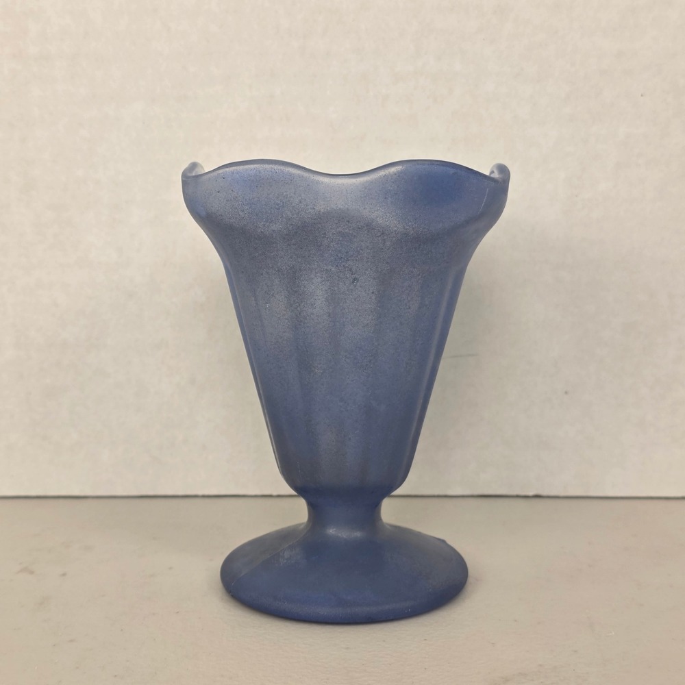 VTG KIG-Indonesia Frosted Blue Glass Sundae Dish Footed Tulip Ice Cream Bowl 5"